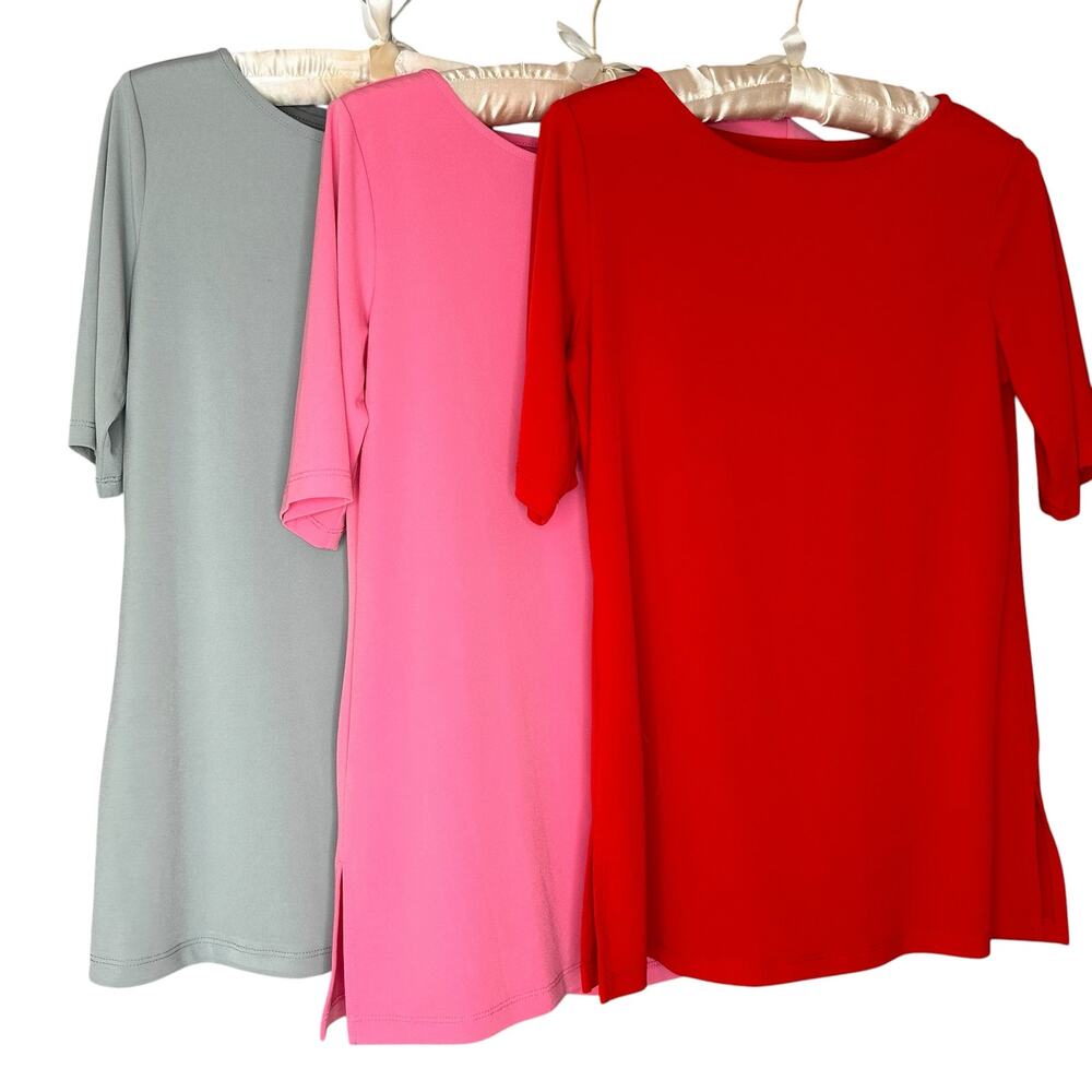 Lot 3 Susan Graver Tops XXS Fits Med Short Sleeve Red Pink Gray Staple Stretch